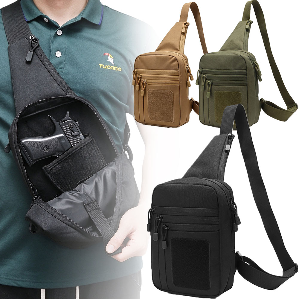 Edc Concealed Carry Sling Bag - กระเป๋าสะพายข้างสำหรับปืนพกแบบยุทธวิธี กระเป๋าเก็บปืนแบบซ่อน กระเป๋าเก็บของแบบสะพายหน้าอก พร้อมซองปืนและสายสะพาย กระเป๋าเป้สำหรับล่าสัตว์และใช้งานทั่วไป (EDC)